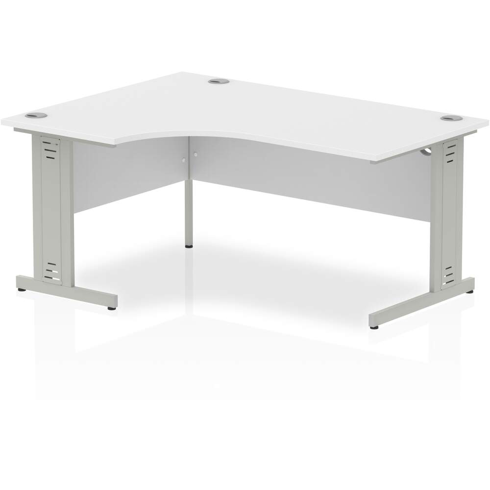 Impulse 1600mm Left Crescent Desk White Top Silver Cable Managed Leg