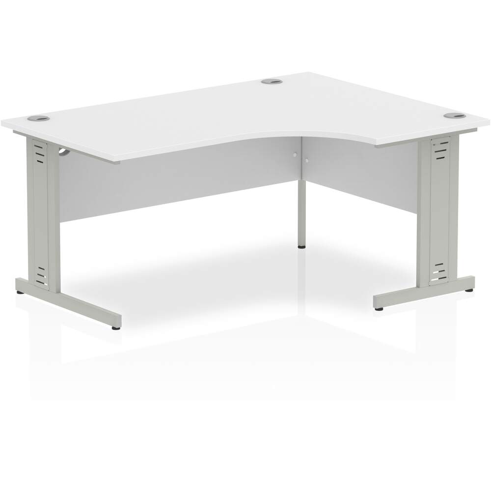 Impulse 1600mm Right Crescent Desk White Top Silver Cable Managed Leg