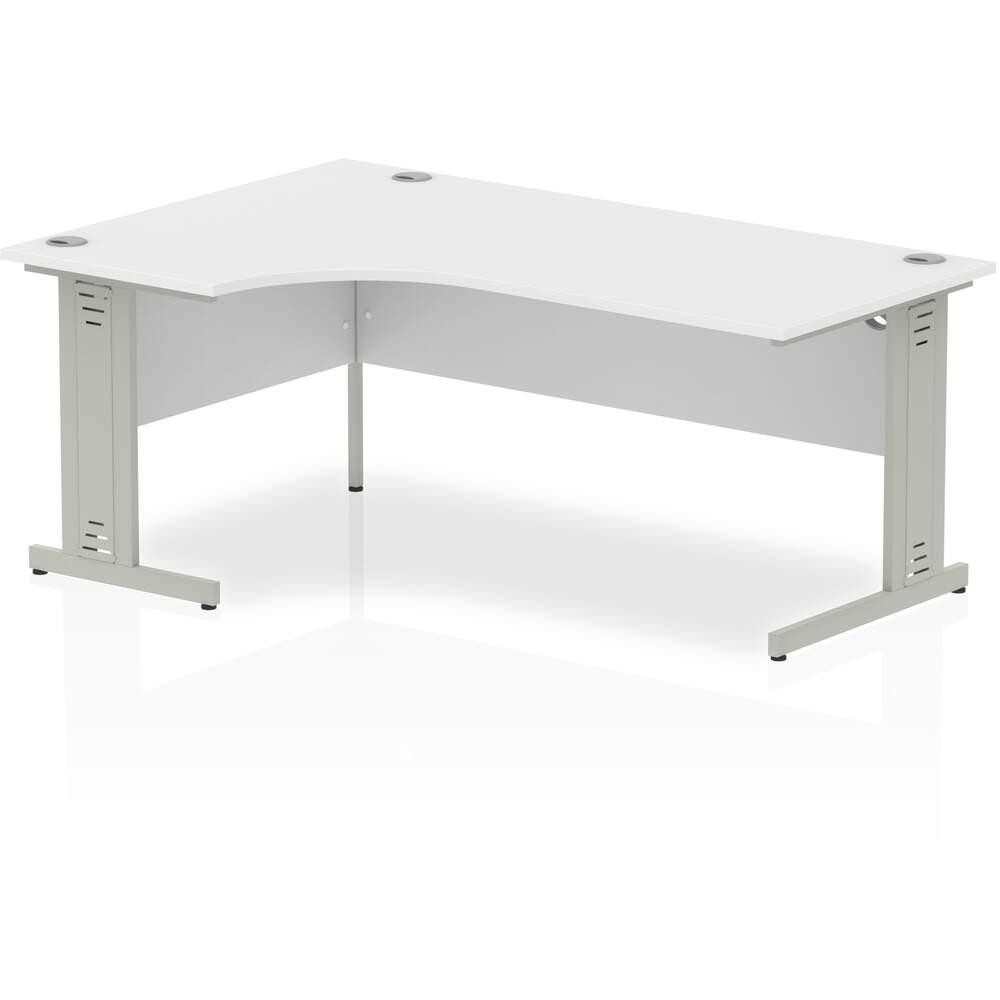 Impulse 1800mm Left Crescent Desk White Top Silver Cable Managed Leg