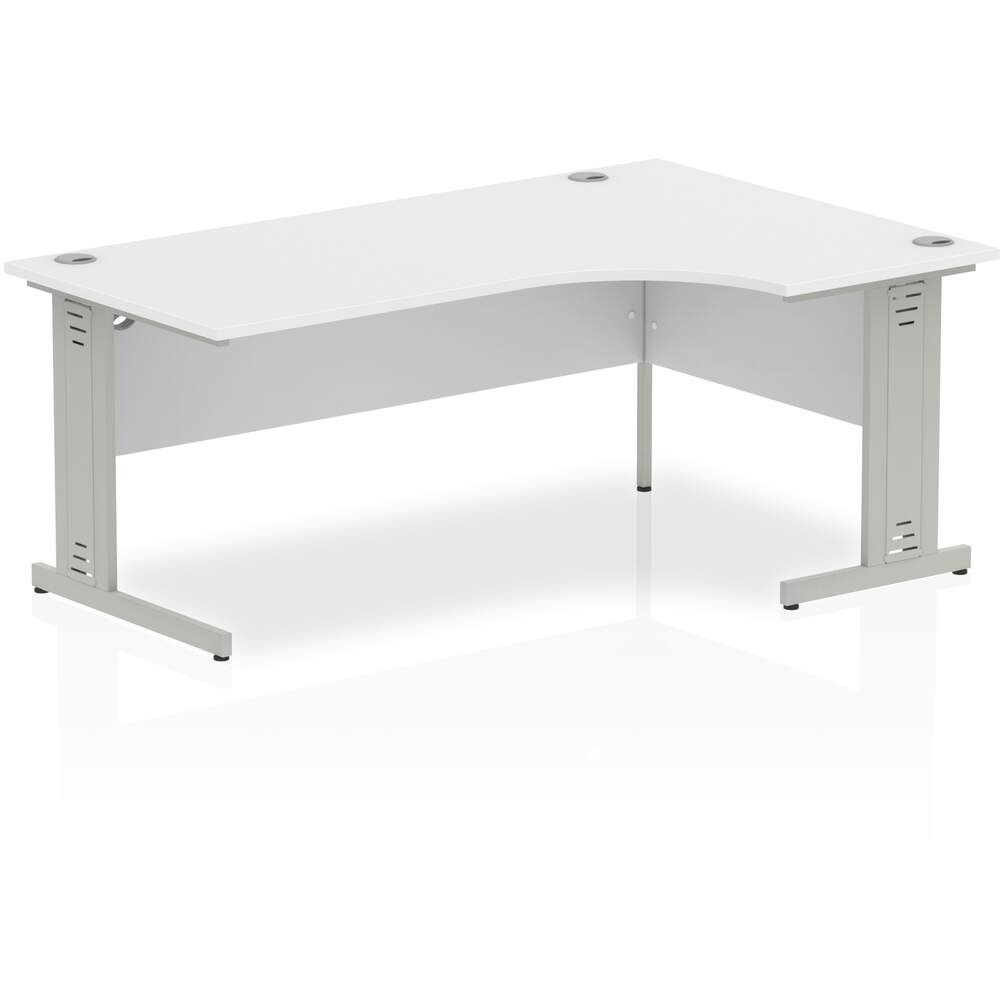 Impulse 1800mm Right Crescent Desk White Top Silver Cable Managed Leg