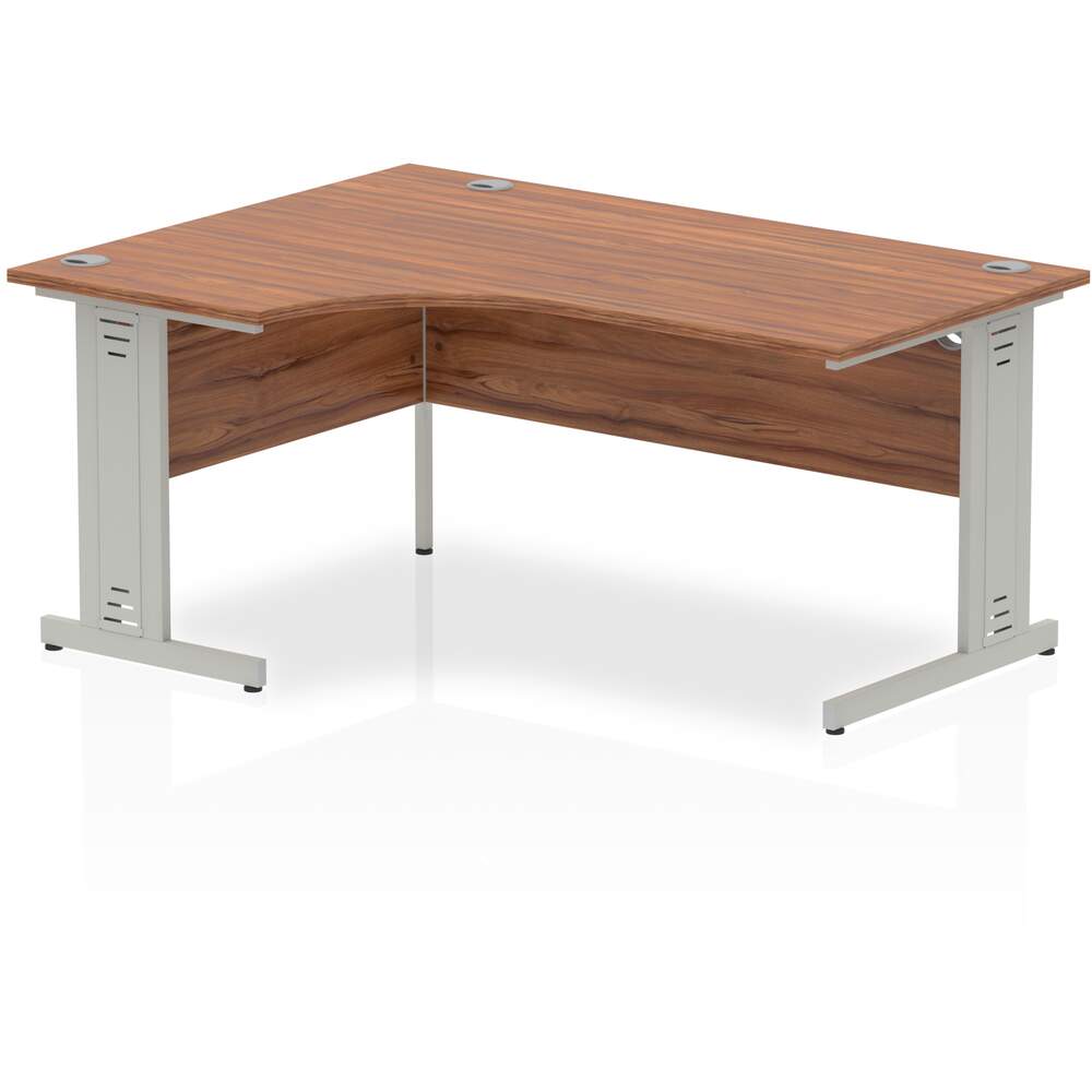 Impulse 1600mm Left Crescent Desk Walnut Top Silver Cable Managed Leg