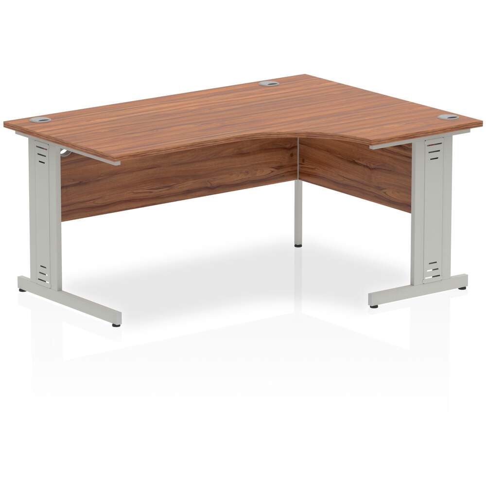 Impulse 1600mm Right Crescent Desk Walnut Top Silver Cable Managed Leg