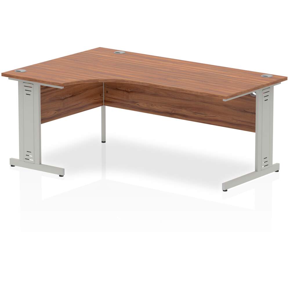 Impulse 1800mm Left Crescent Desk Walnut Top Silver Cable Managed Leg