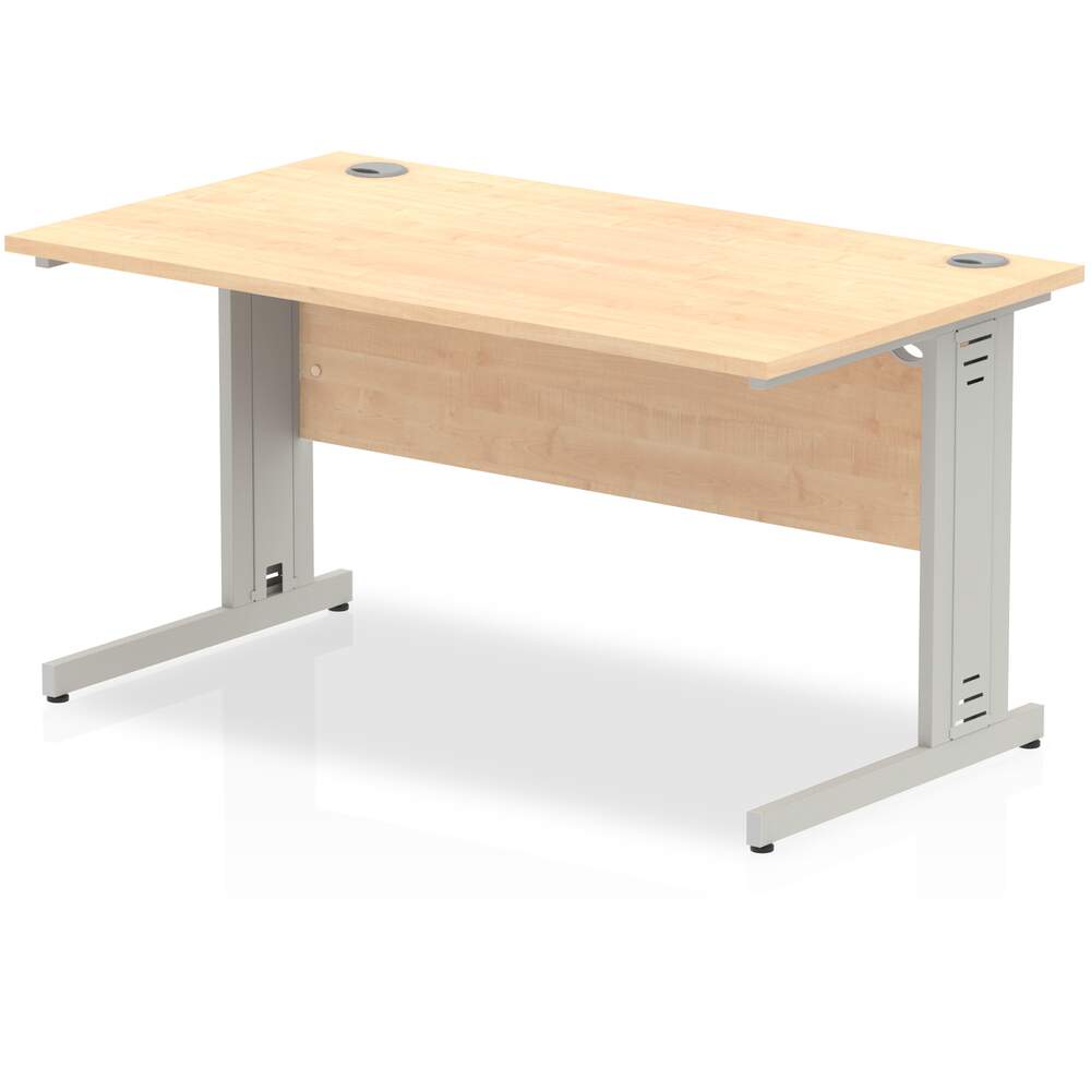 Impulse 1400 x 800mm Straight Desk Maple Top Silver Cable Managed Leg