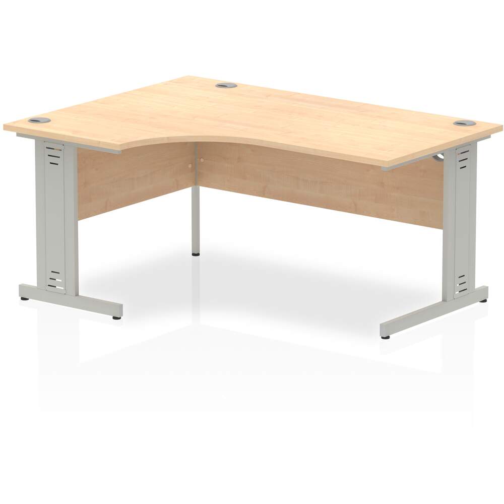 Impulse 1600mm Left Crescent Desk Maple Top Silver Cable Managed Leg