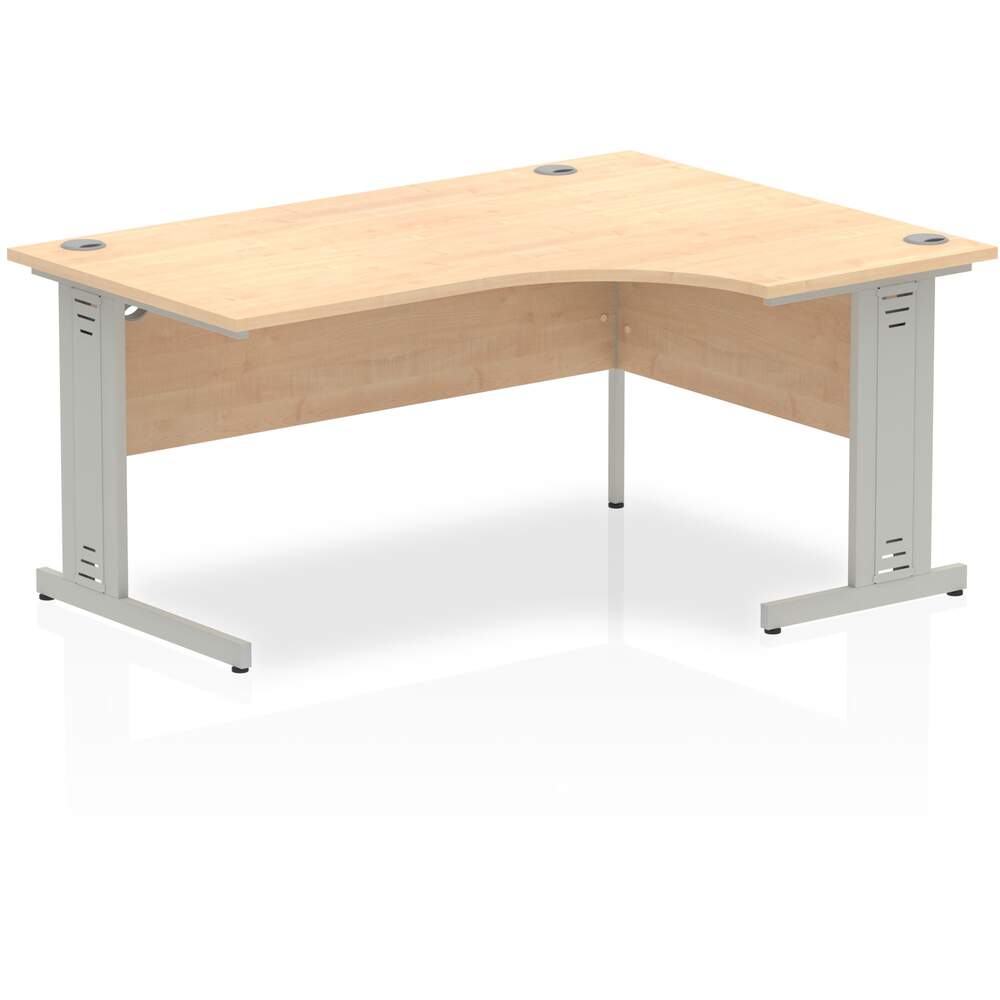 Impulse 1600mm Right Crescent Desk Maple Top Silver Cable Managed Leg