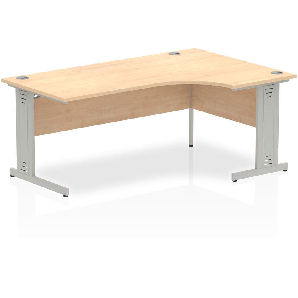 Impulse 1800mm Right Crescent Desk Maple Top Silver Cable Managed Leg