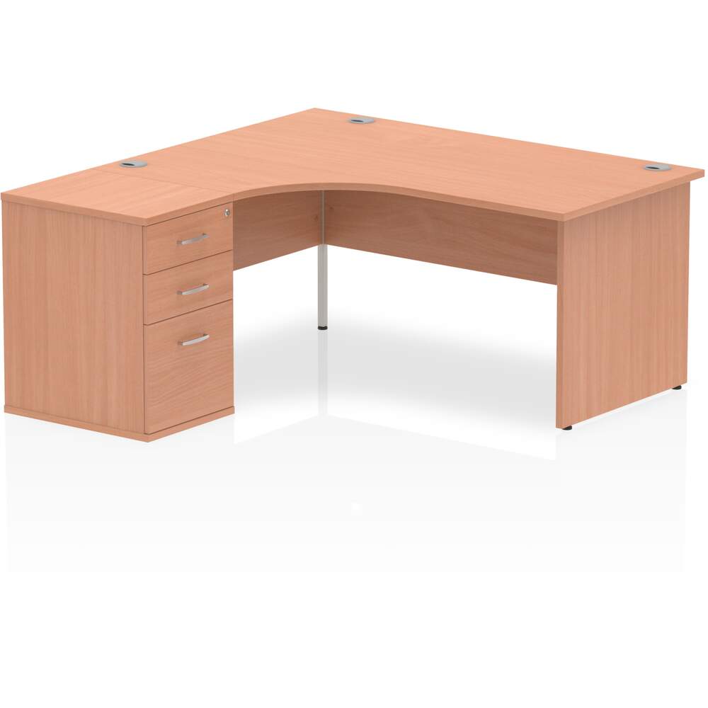 Impulse 1600mm Left Crescent Desk Beech Top Panel End Leg Workstation 600 Deep Desk High Pedestal Bundle