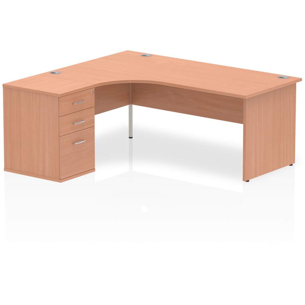 Impulse 1800mm Left Crescent Desk Beech Top Panel End Leg Workstation 600 Deep Desk High Pedestal Bundle