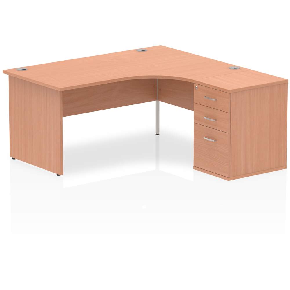 Impulse 1600mm Right Crescent Desk Beech Top Panel End Leg Workstation 600 Deep Desk High Pedestal Bundle