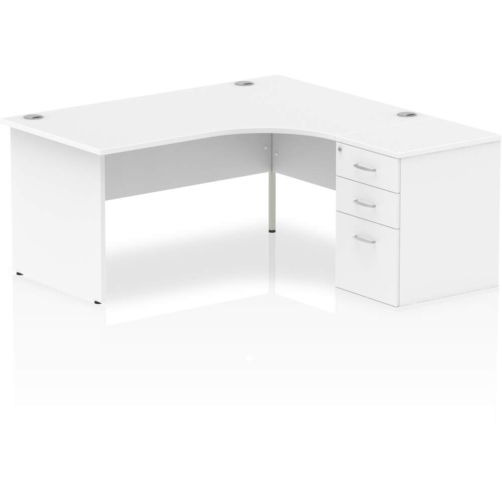 Impulse 1600mm Right Crescent Desk White Top Panel End Leg Workstation 600 Deep Desk High Pedestal Bundle