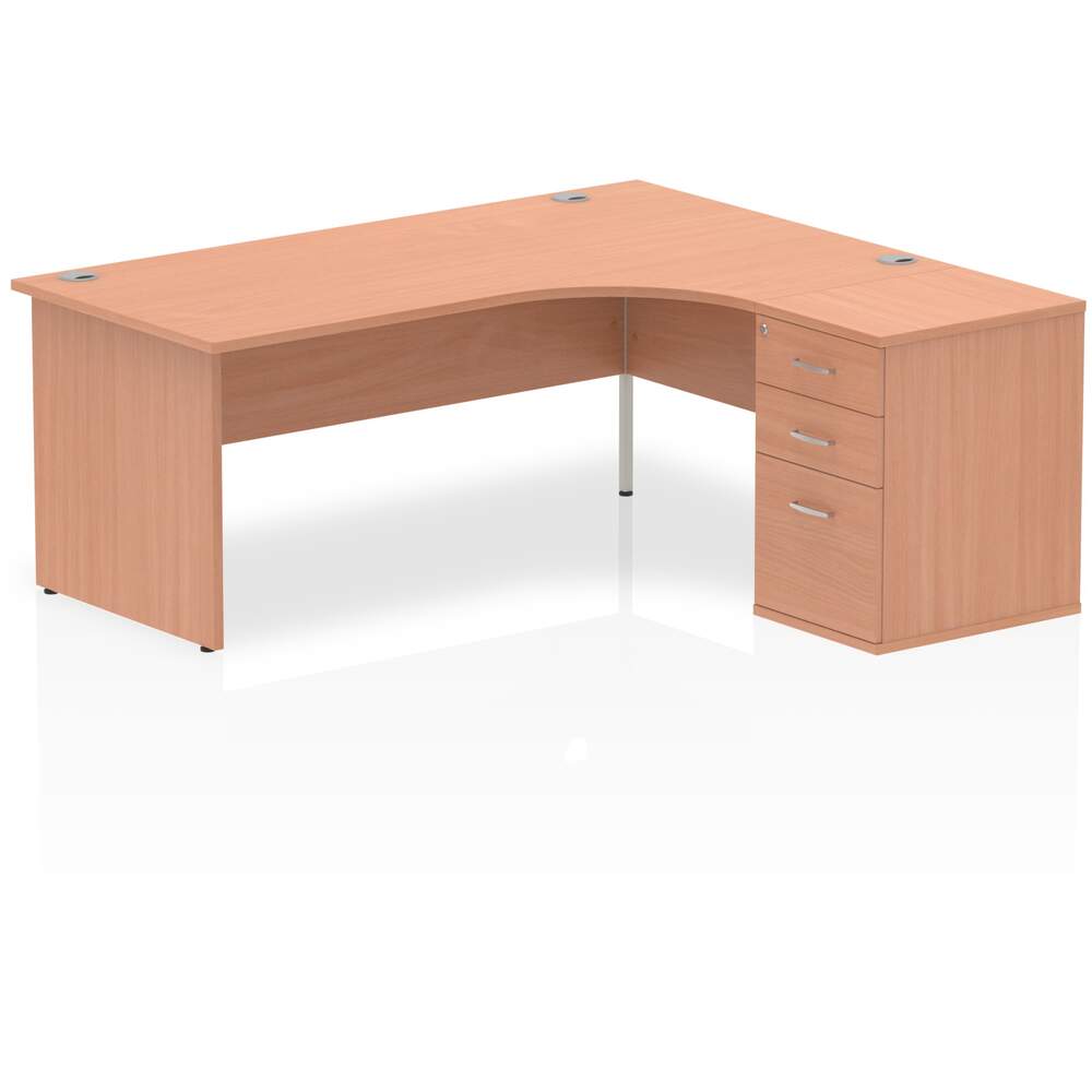 Impulse 1800mm Right Crescent Desk Beech Top Panel End Leg Workstation 600 Deep Desk High Pedestal Bundle