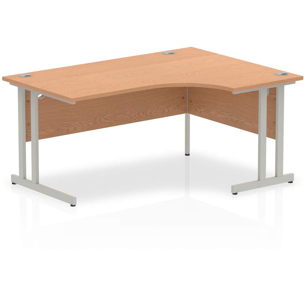 Impulse 1600mm Right Crescent Desk Oak Top Silver Cantilever Leg