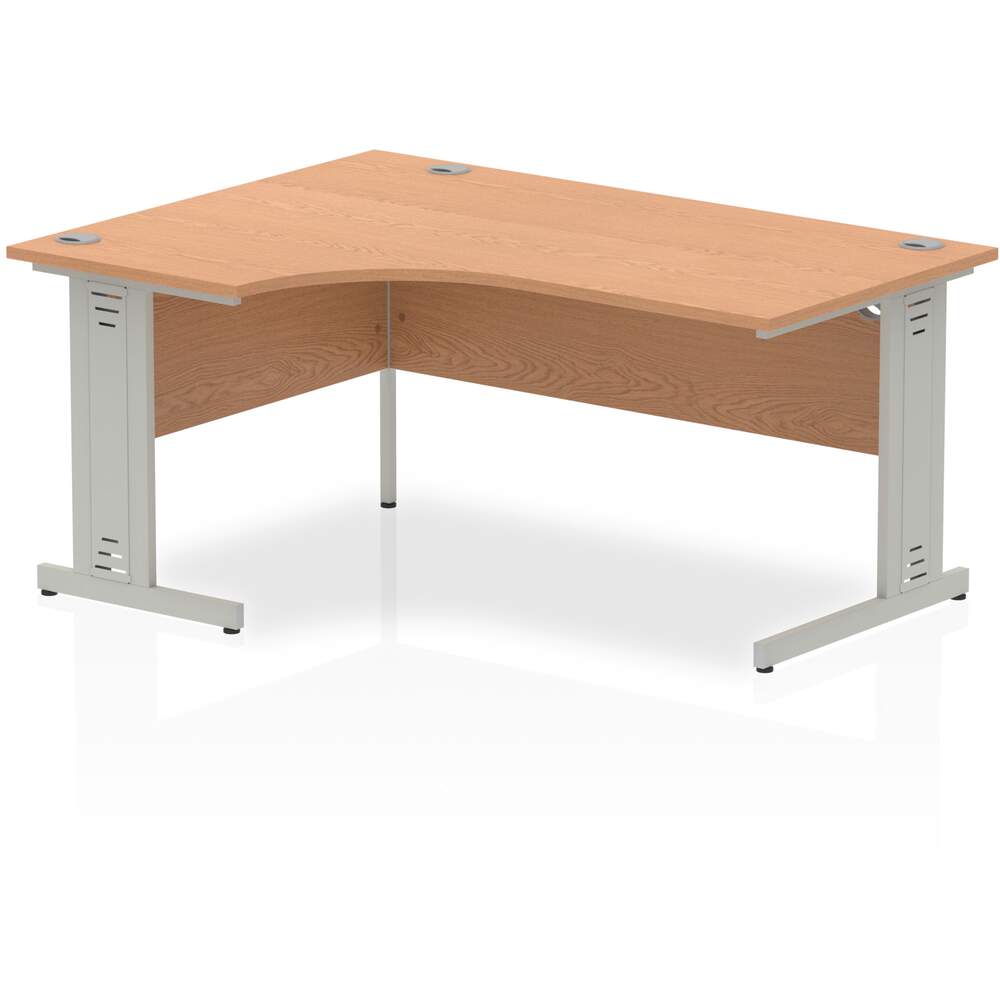 Impulse 1600mm Left Crescent Desk Oak Top Silver Cable Managed Leg