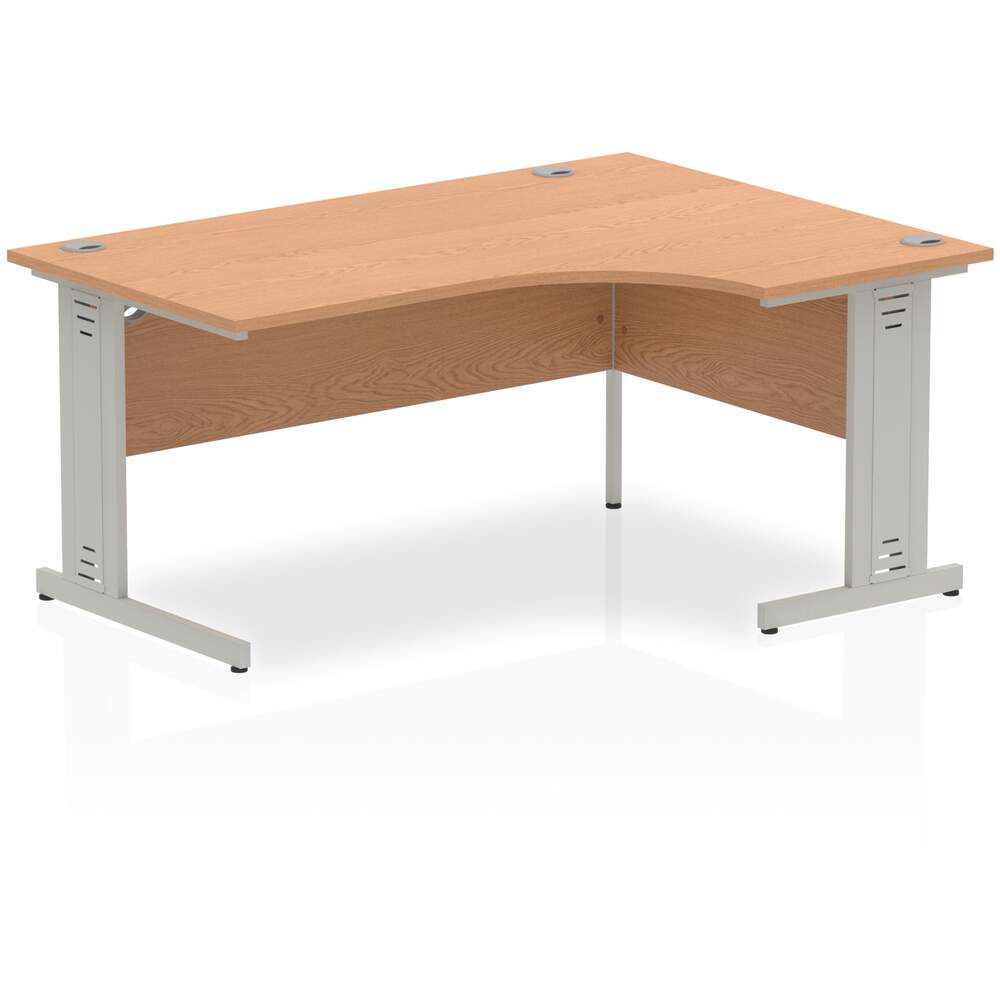 Impulse 1600mm Right Crescent Desk Oak Top Silver Cable Managed Leg