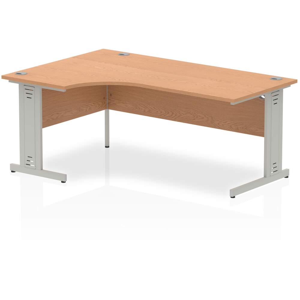 Impulse 1800mm Left Crescent Desk Oak Top Silver Cable Managed Leg