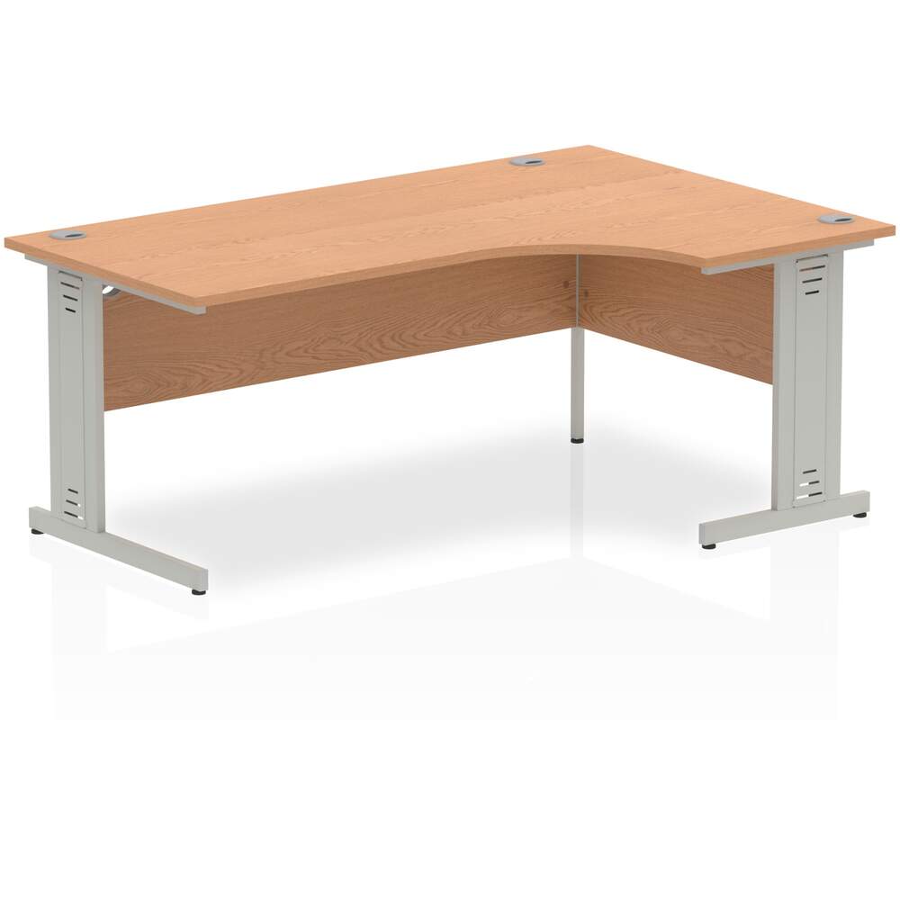 Impulse 1800mm Right Crescent Desk Oak Top Silver Cable Managed Leg