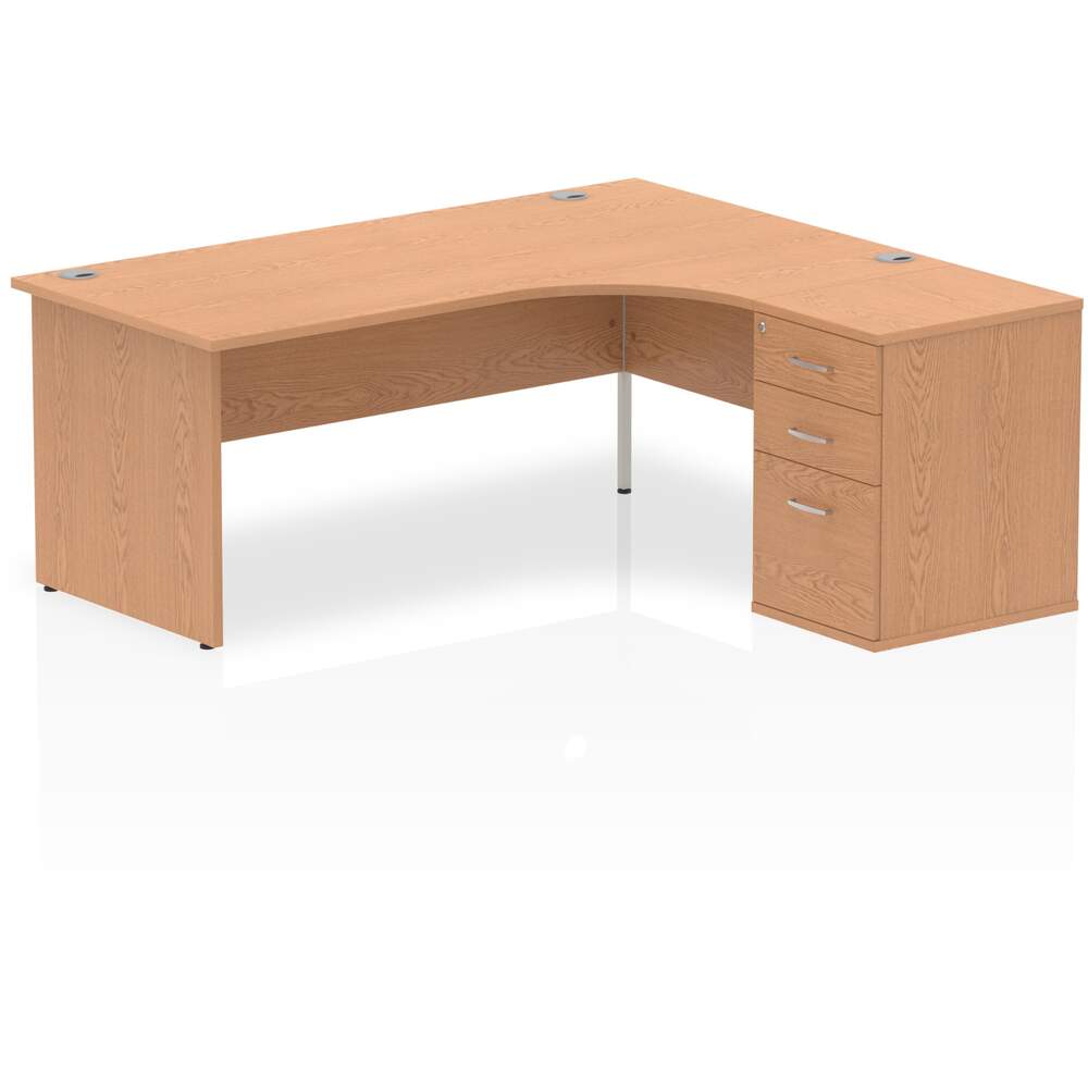 Impulse 1800mm Right Crescent Desk Oak Top Panel End Leg Workstation 600 Deep Desk High Pedestal Bundle