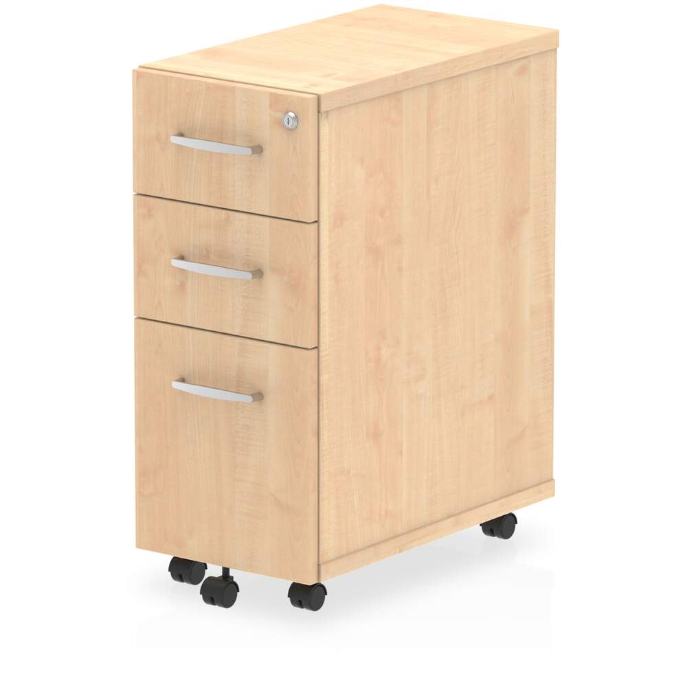 Impulse 3 Drawer Narrow Under Desk Pedestal Maple