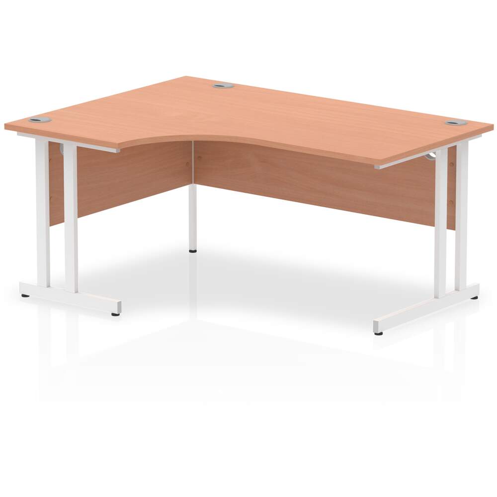 Impulse 1600mm Left Crescent Desk Beech Top White Cantilever Leg