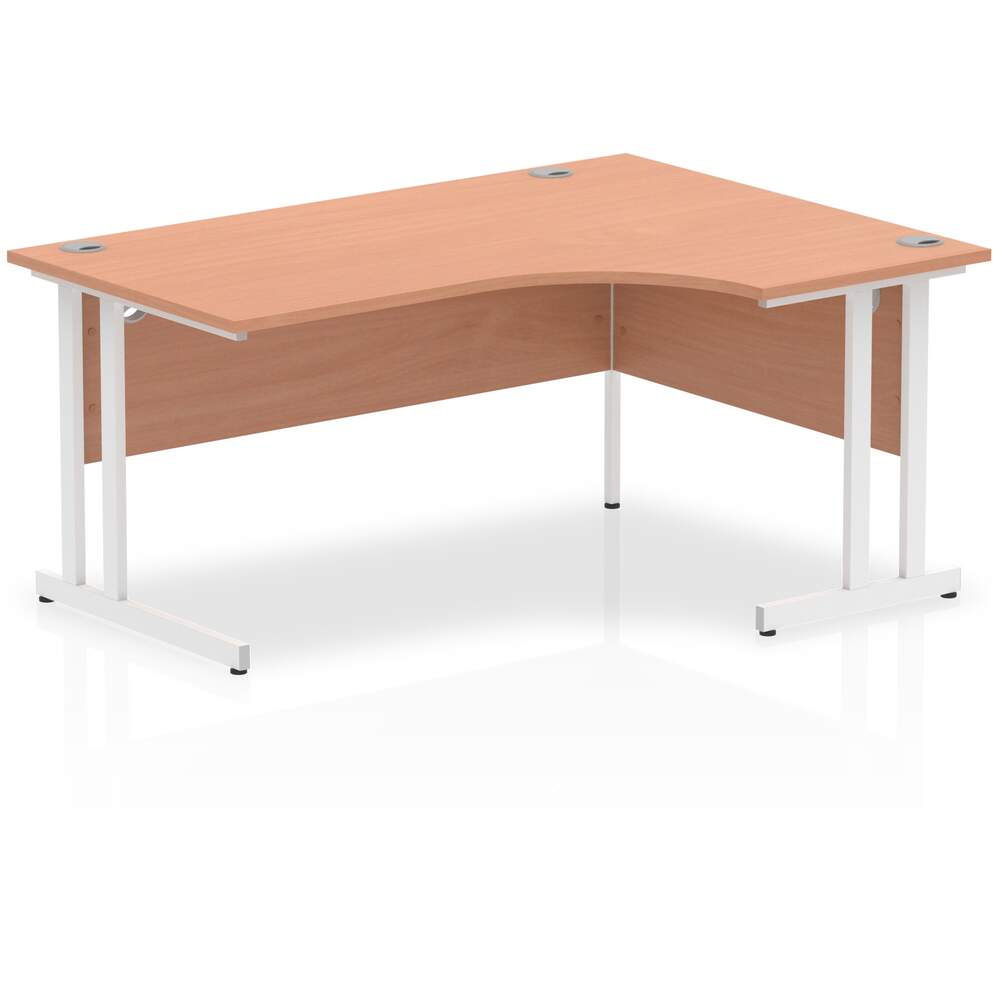 Impulse 1600mm Right Crescent Desk Beech Top White Cantilever Leg