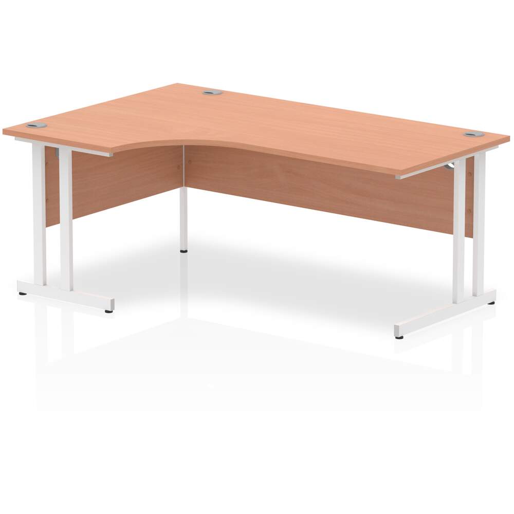 Impulse 1800mm Left Crescent Desk Beech Top White Cantilever Leg