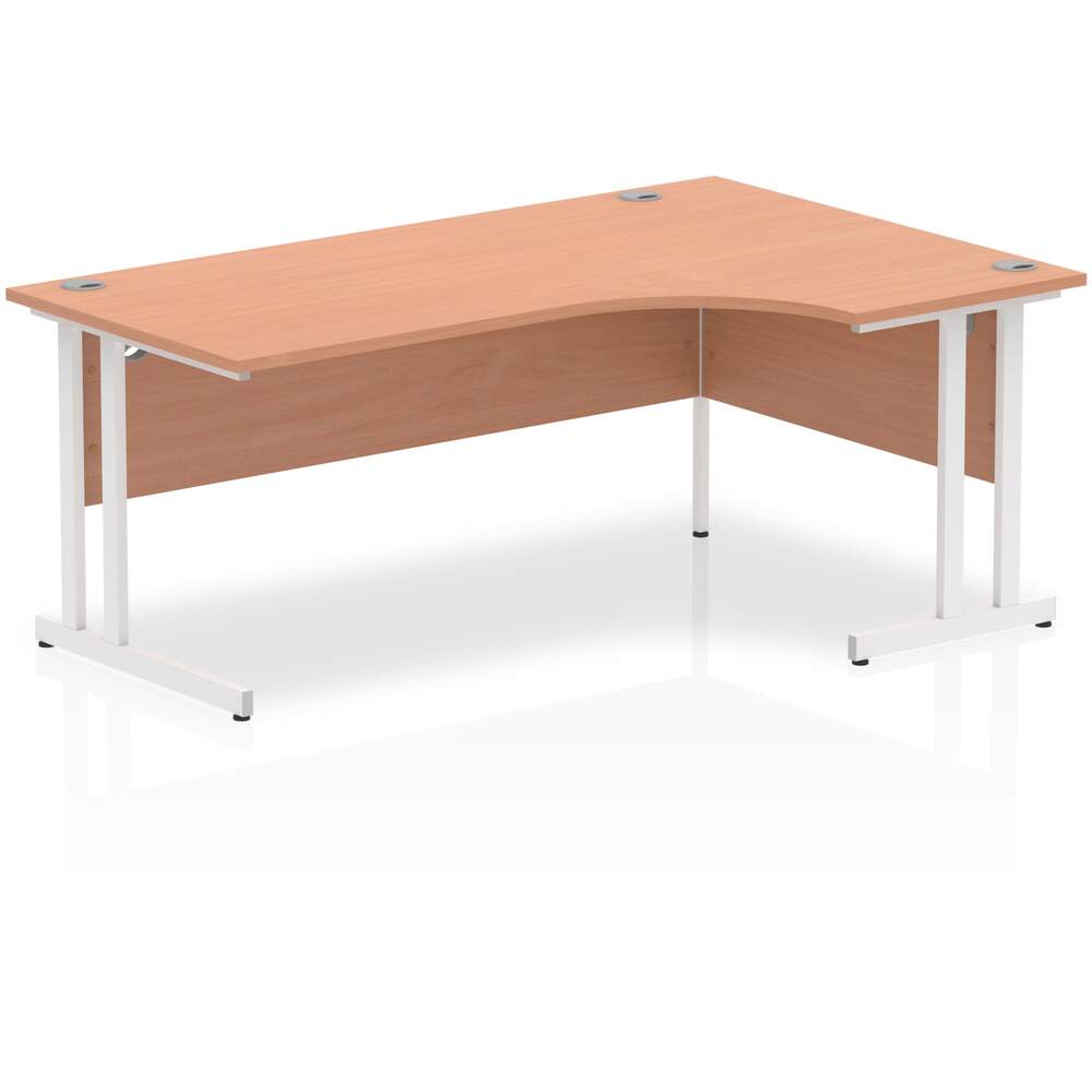 Impulse 1800mm Right Crescent Desk Beech Top White Cantilever Leg