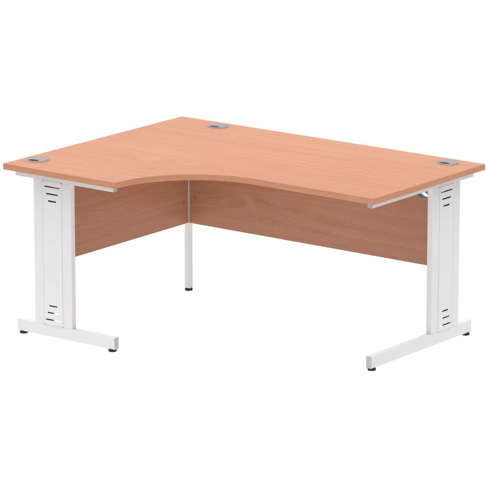 Impulse 1600mm Left Crescent Desk Beech Top White Cable Managed Leg