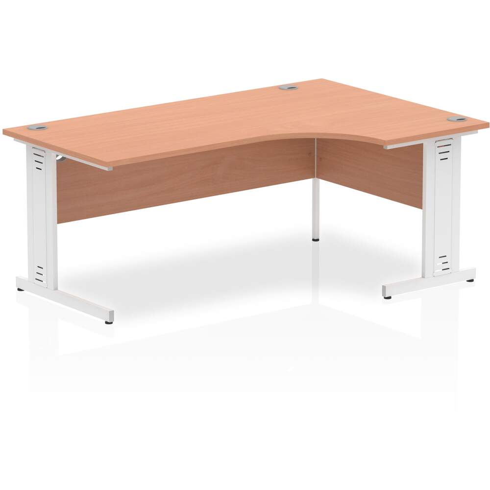 Impulse 1800mm Right Crescent Desk Beech Top White Cable Managed Leg