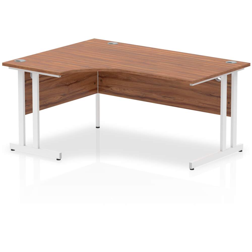 Impulse 1600mm Left Crescent Desk Walnut Top White Cantilever Leg