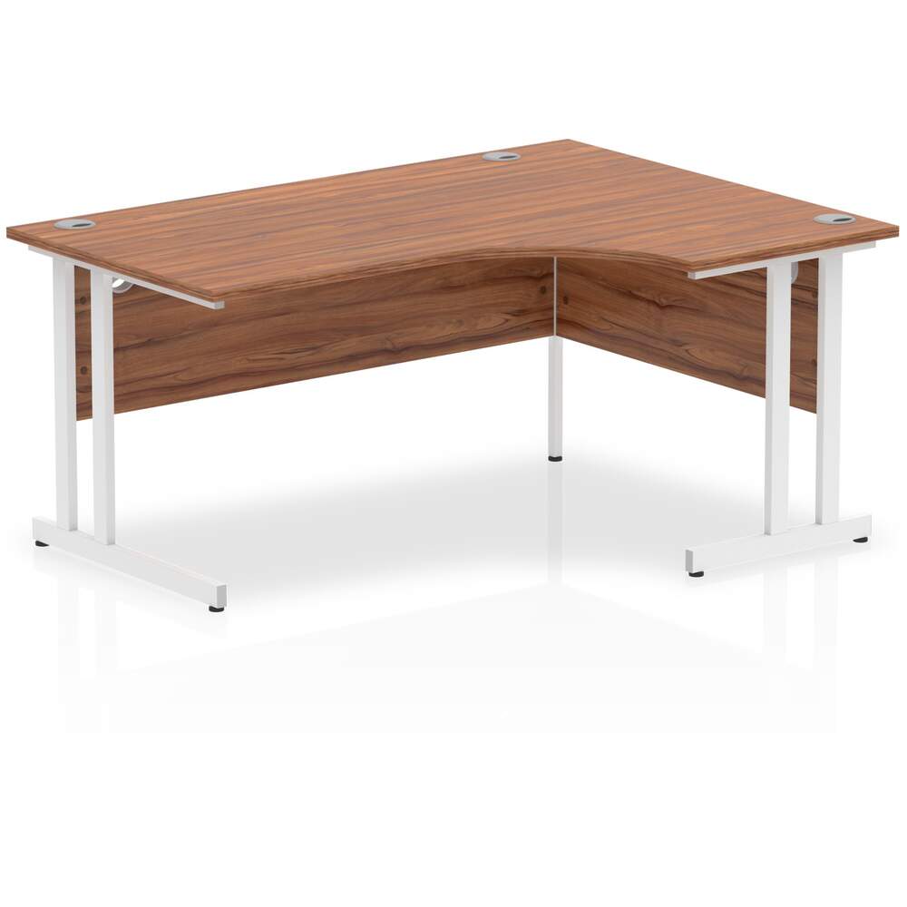 Impulse 1600mm Right Crescent Desk Walnut Top White Cantilever Leg