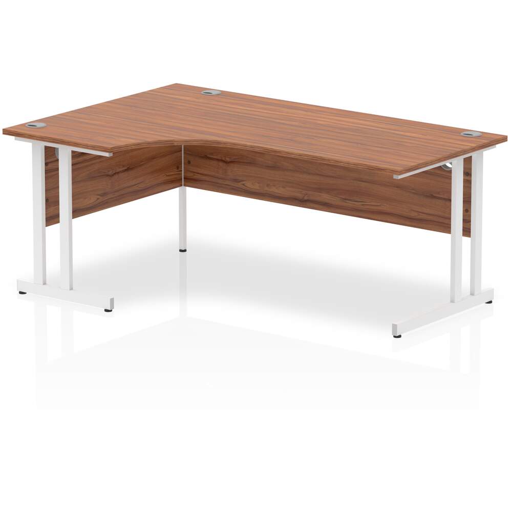 Impulse 1800mm Left Crescent Desk Walnut Top White Cantilever Leg