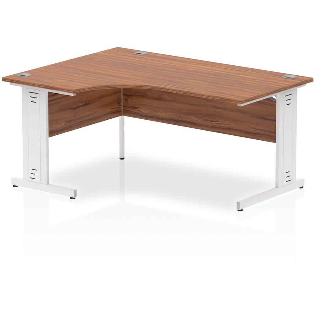 Impulse 1600mm Left Crescent Desk Walnut Top White Cable Managed Leg