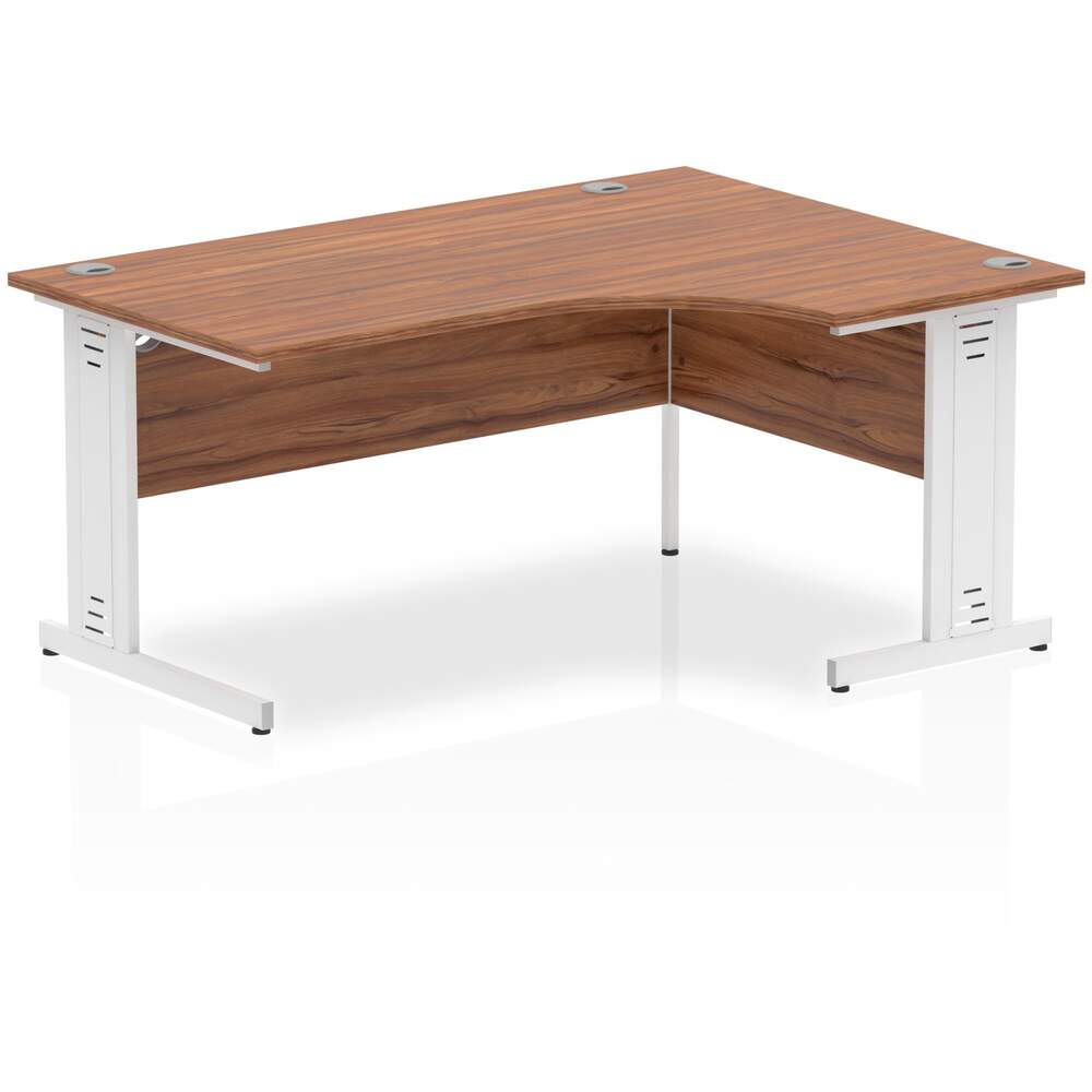 Impulse 1600mm Right Crescent Desk Walnut Top White Cable Managed Leg