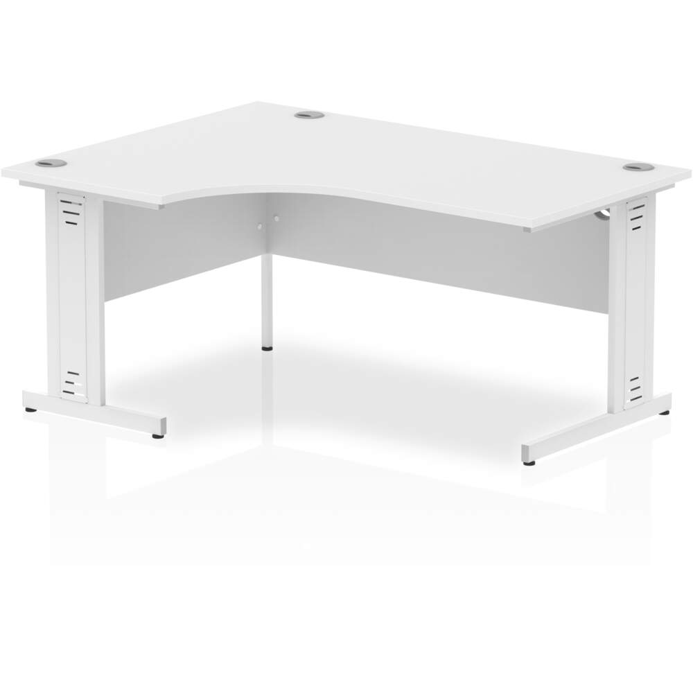 Impulse 1600mm Left Crescent Desk White Top White Cable Managed Leg