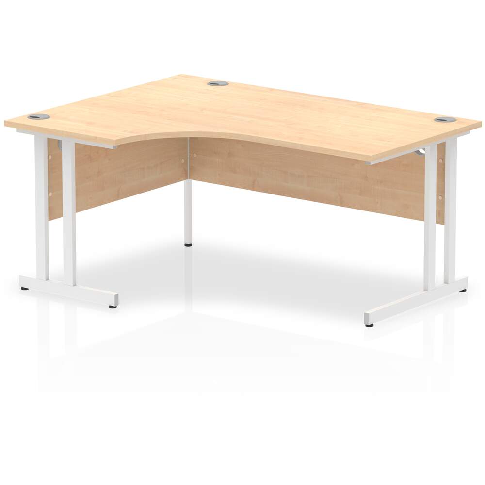 Impulse 1600mm Left Crescent Desk Maple Top White Cantilever Leg