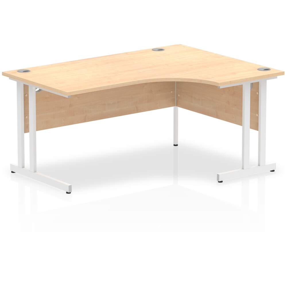 Impulse 1600mm Right Crescent Desk Maple Top White Cantilever Leg