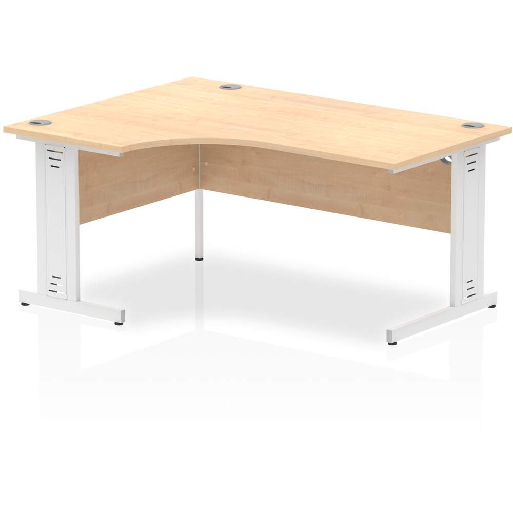 Impulse 1600mm Left Crescent Desk Maple Top White Cable Managed Leg