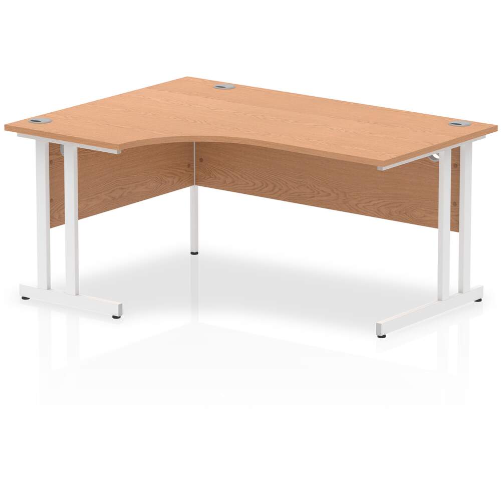 Impulse 1600mm Left Crescent Desk Oak Top White Cantilever Leg