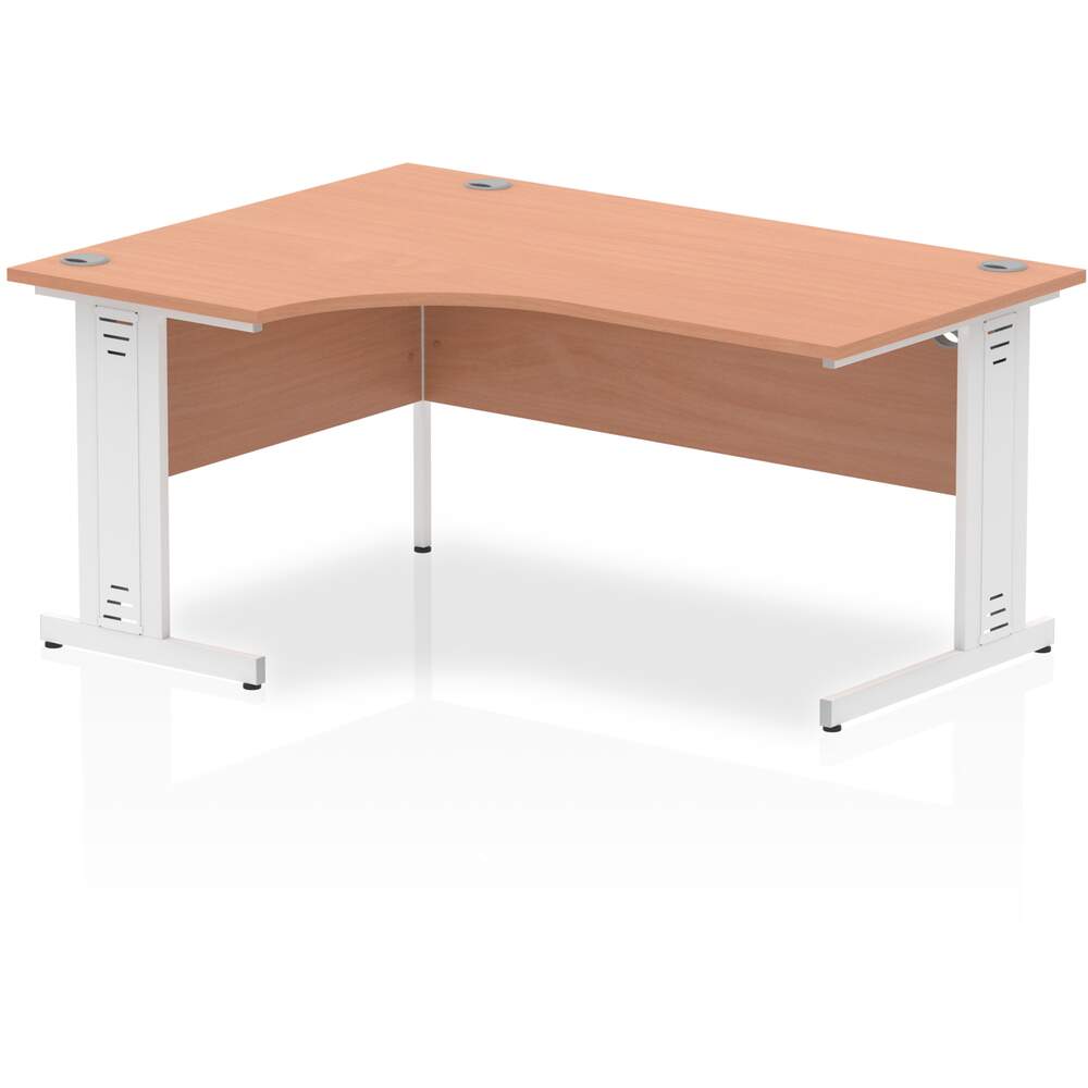 Impulse 1600mm Left Crescent Desk Oak Top White Cable Managed Leg