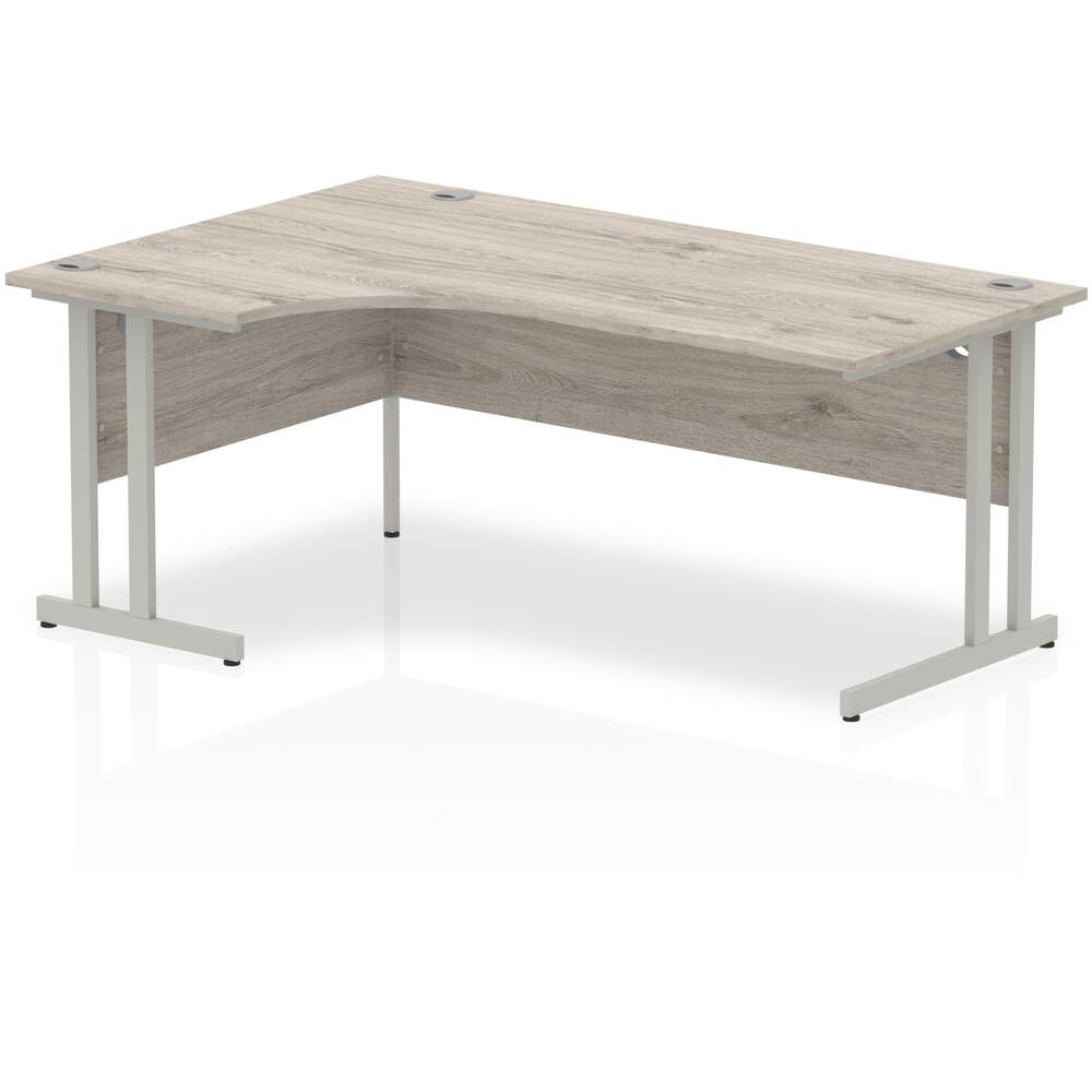 Impulse 1800mm Left Crescent Desk Grey Oak Top Silver Cantilever Leg