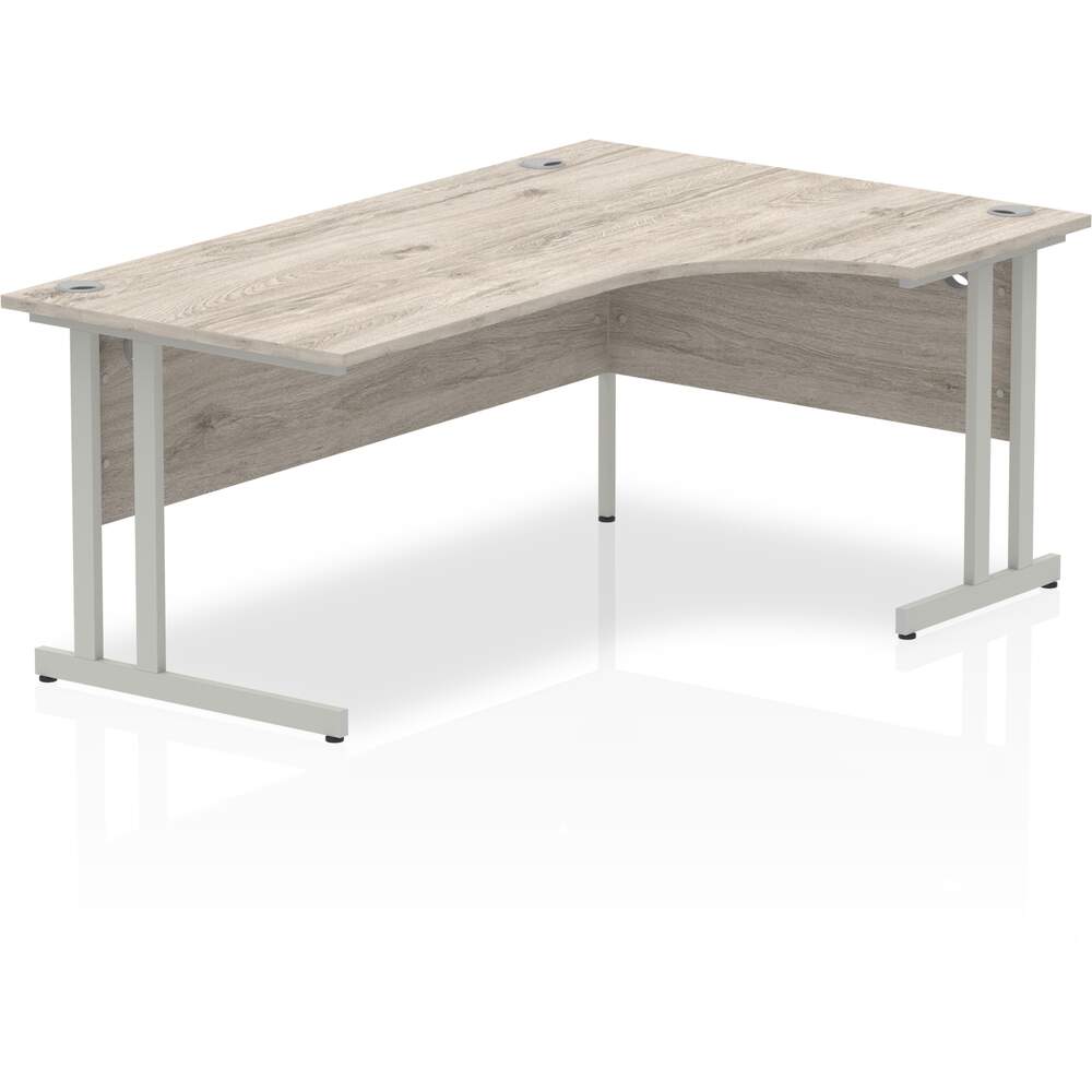 Impulse 1800mm Right Crescent Desk Grey Oak Top Silver Cantilever Leg