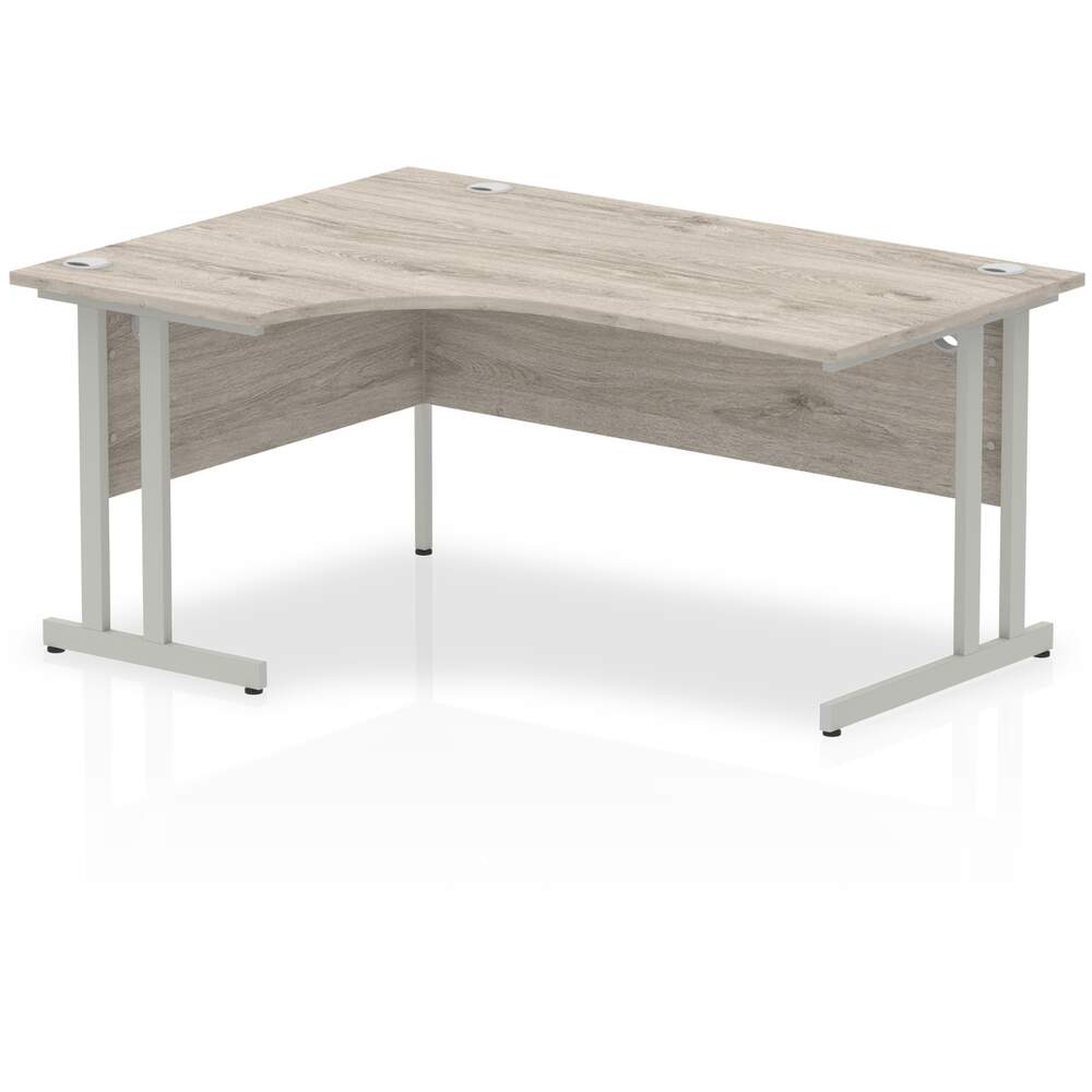 Impulse 1600mm Left Crescent Desk Grey Oak Top Silver Cantilever Leg