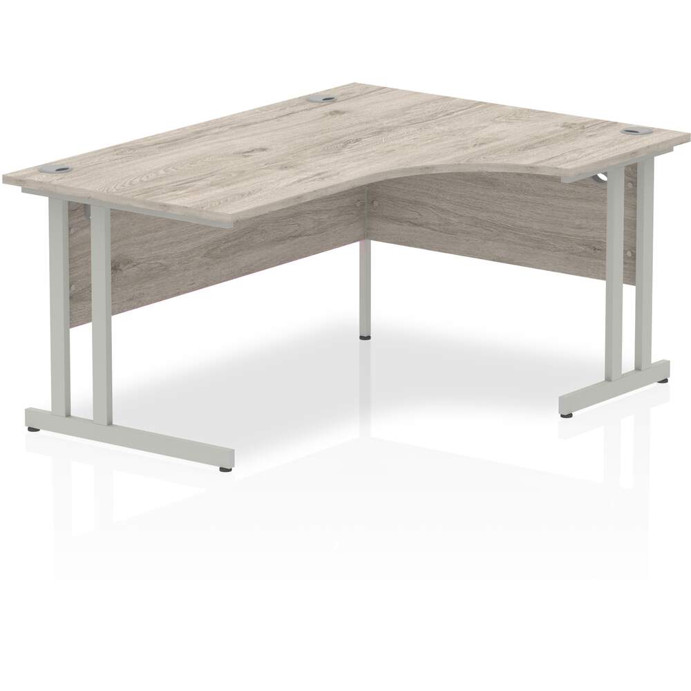 Impulse 1600mm Right Crescent Desk Grey Oak Top Silver Cantilever Leg