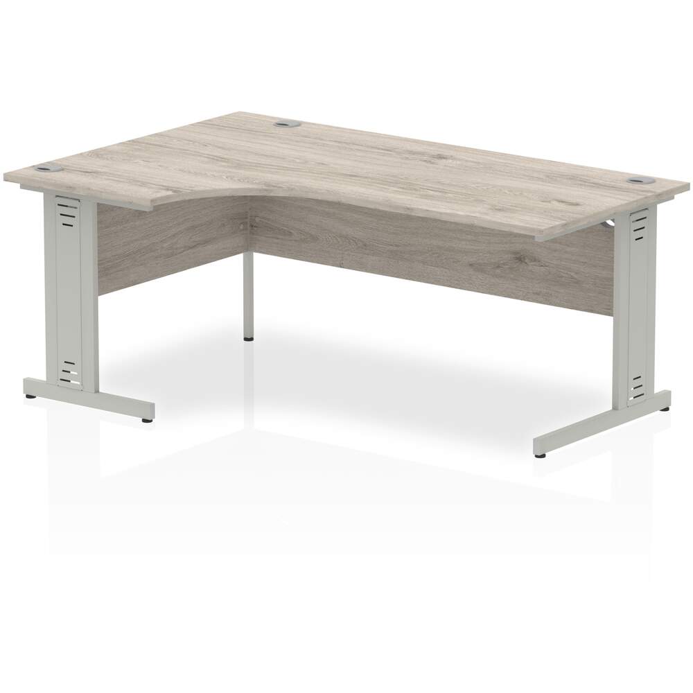 Impulse 1800mm Left Crescent Desk Grey Oak Top Silver Cable Managed Leg