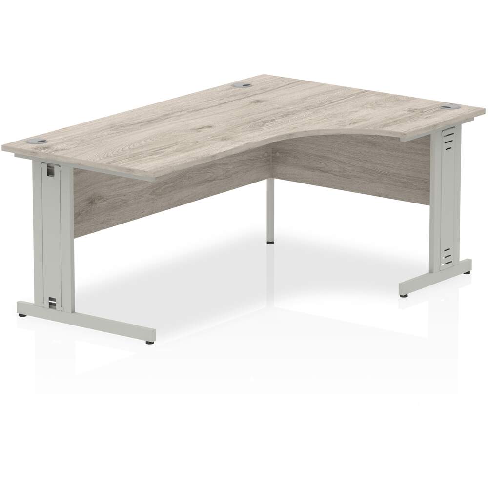 Impulse 1800mm Right Crescent Desk Grey Oak Top Silver Cable Managed Leg