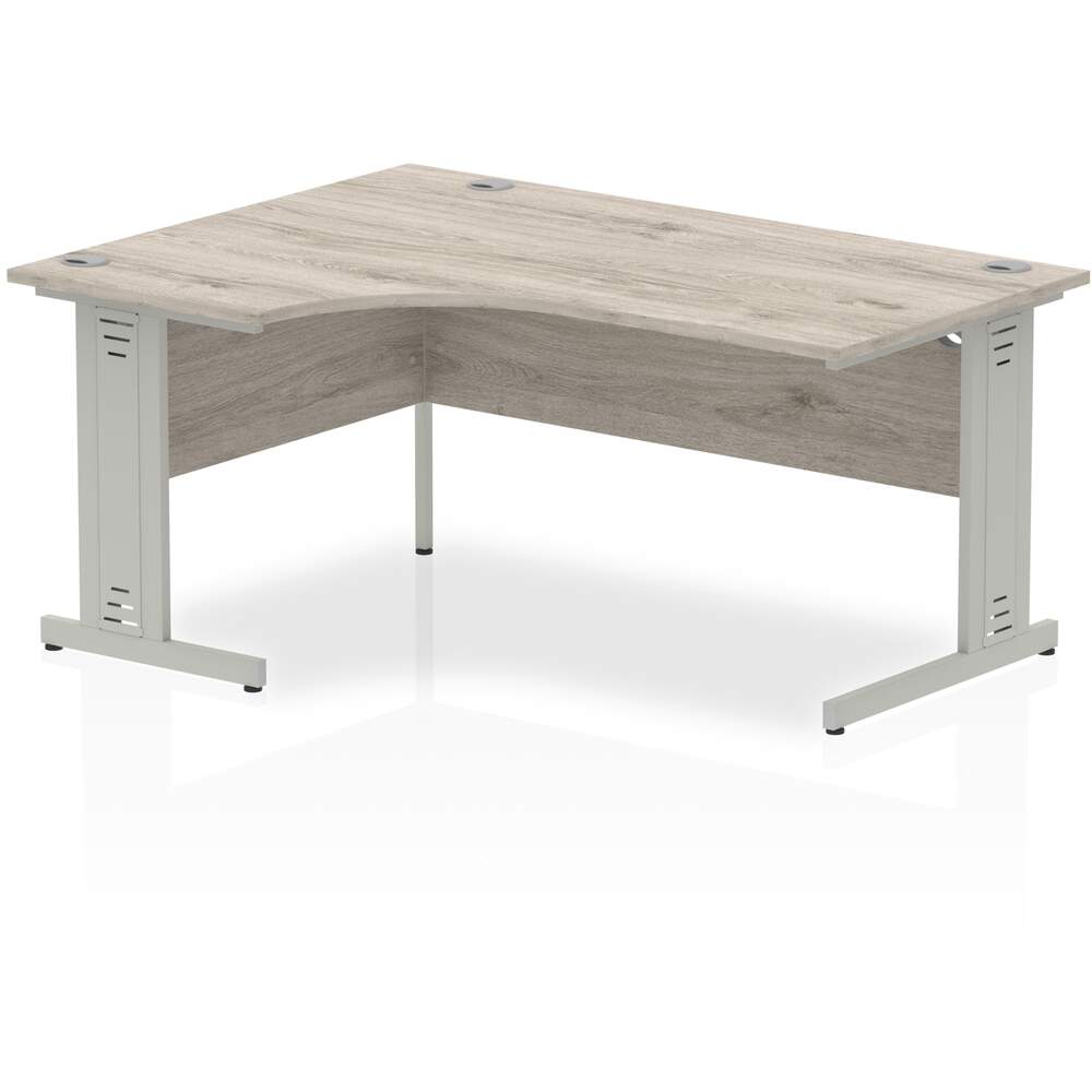 Impulse 1600mm Left Crescent Desk Grey Oak Top Silver Cable Managed Leg