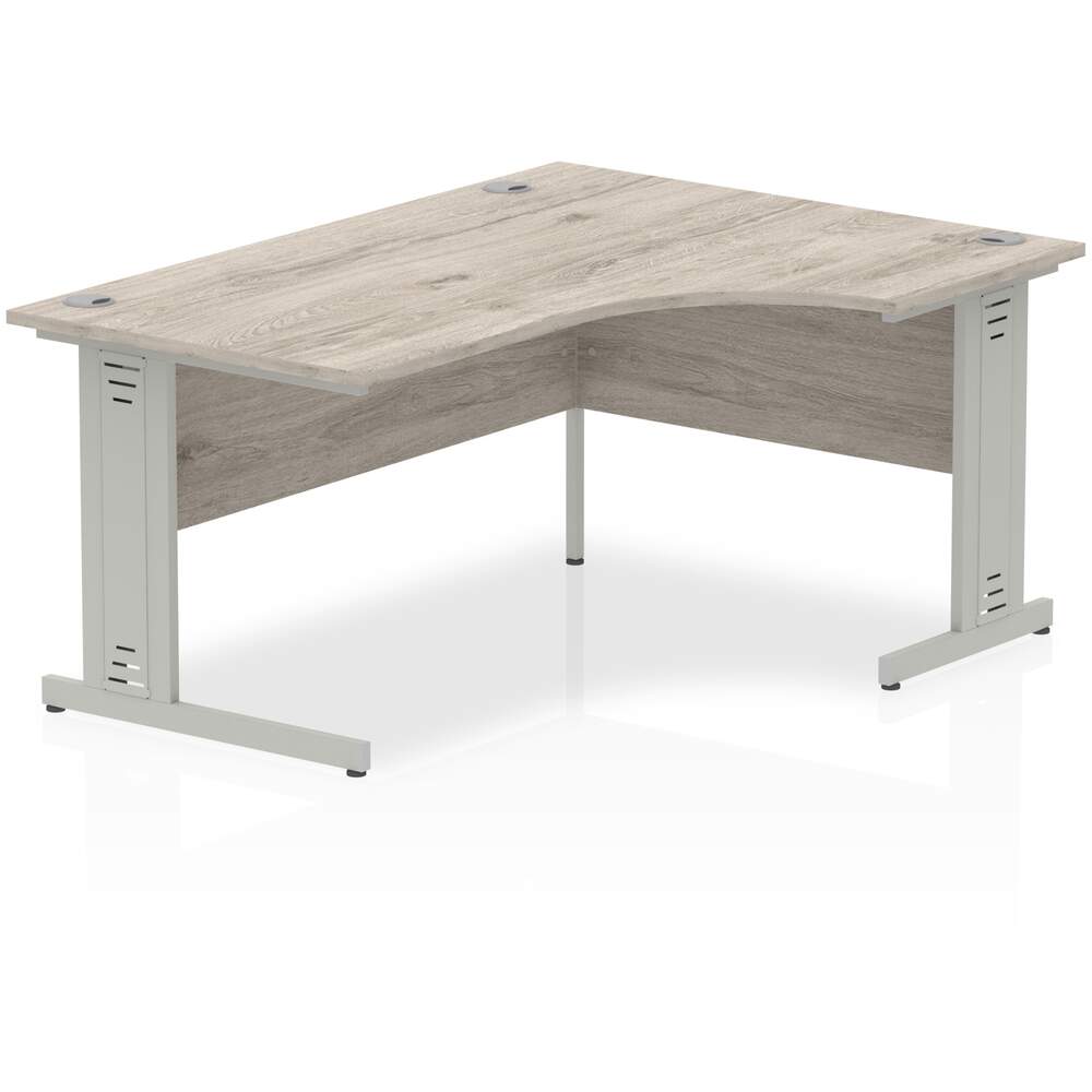 Impulse 1600mm Right Crescent Desk Grey Oak Top Silver Cable Managed Leg