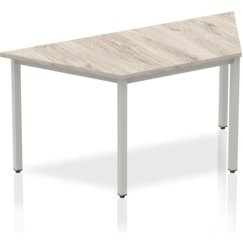 Impulse 1600mm Trapezium Grey Oak Top Silver Box Frame Leg