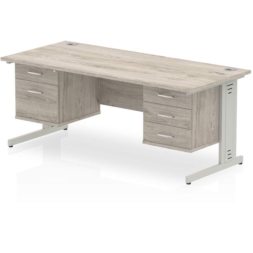 Impulse 1800 x 800mm Straight Desk Grey Oak Top Silver Cable Managed Leg 1 x 2 Drawer 1 x 3 Drawer Fixed Pedestal